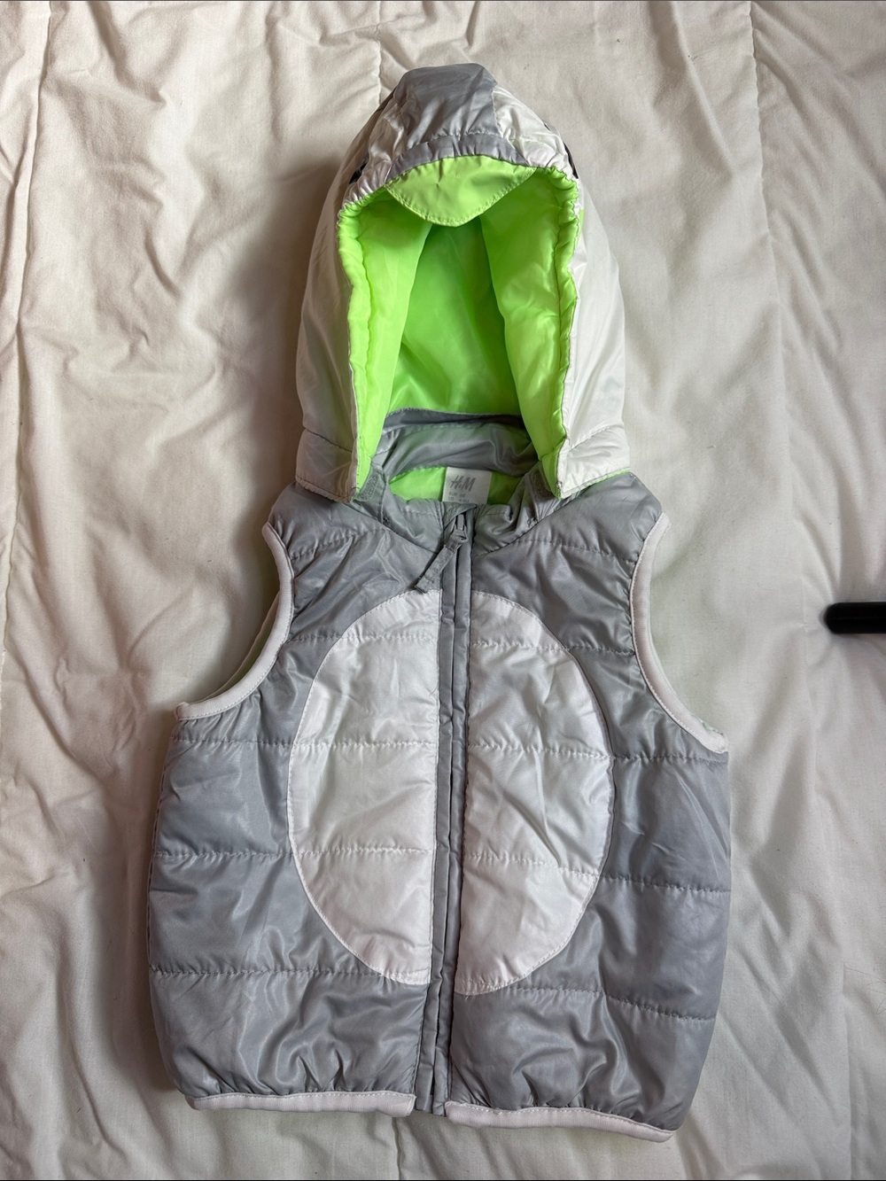 H&M Kids Gray and Neon Green Hooded Puffer Vest